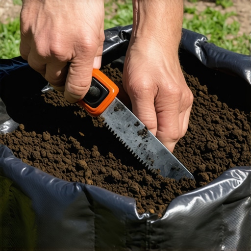 Rucno busenje rupa na crnoj vreci za povrce