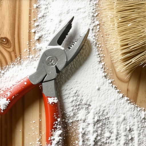 Detaljan prikaz uklanjanja rđe sa starog alata pomoću paste od sode bikarbone i čelične četke u radionici.