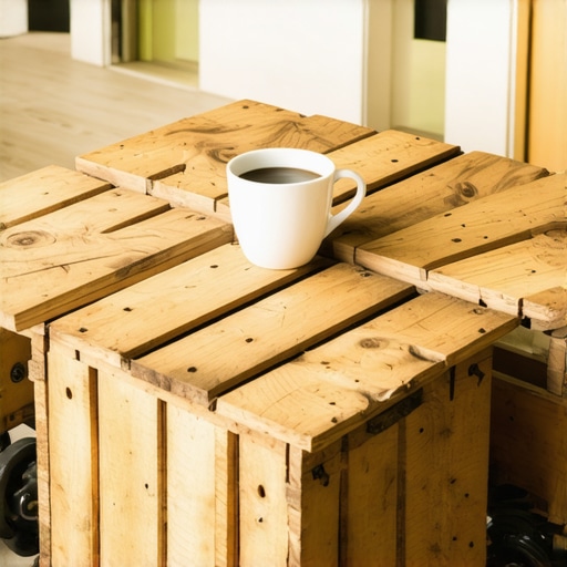 Rustic handmade coffee table made of upcycled wooden crates in a living room