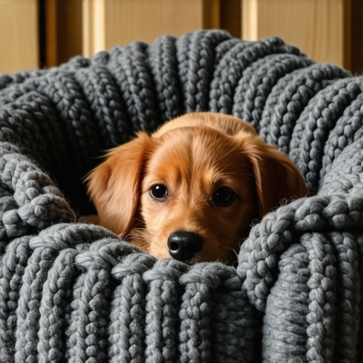 Handmade no-sew dog bed created from an upcycled grey sweater