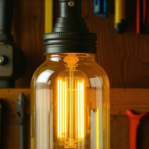 Unikatna rucno radjena lampa od staklene tegle na radnom stolu