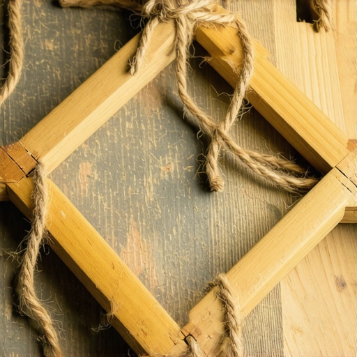 Stezanje drvenog rama za slike pomoću kanapa i drvenih klinova na radnom stolu