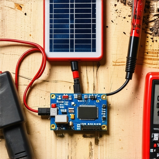 Detaljan prikaz DIY solarnog punjača za telefon sa multimetrom i lemljenim spojevima