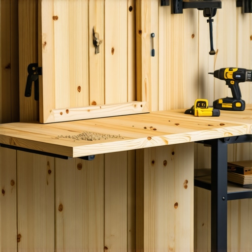 Sklopivi radni sto od drveta montiran na zid sa čeličnim šarkama