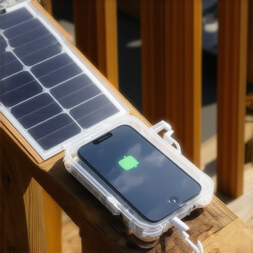 DIY balkonski solarni punjač u radu Samostalno napravljen solarni punjač za telefon postavljen na balkonsku ogradu tokom sunčanog dana