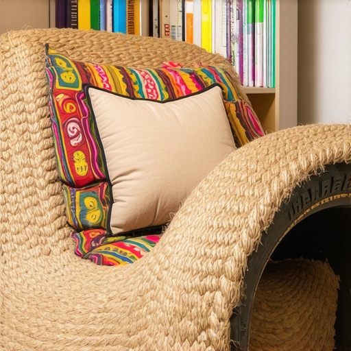 Ručno pravljena fotelja za decu od stare automobilske gume obložena prirodnim kanapom