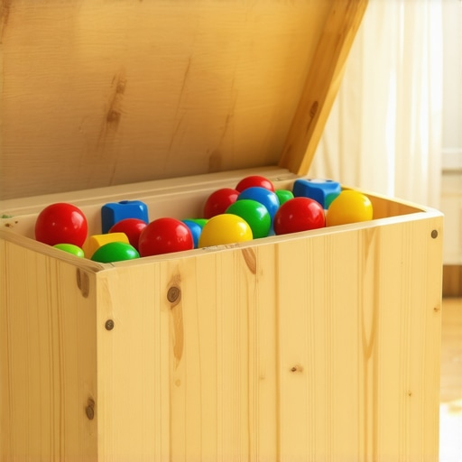 Niska drvena klupa za odlaganje igračaka u dnevnoj sobi