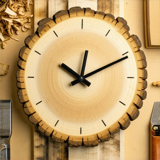 Ručno rađen zidni sat od prirodnog drveta na radnom stolu