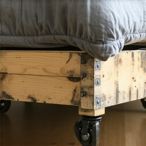 Ručno napravljena fioka od paleta sa gumenim točkićima ispod kreveta