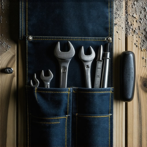 Ručno napravljena futrola za alat od nogavice starih farmerki na radnom stolu