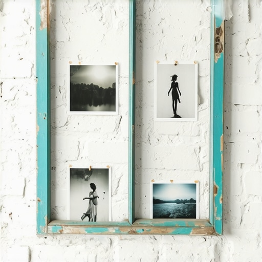 Stari prozor kao ram za slike na zidu