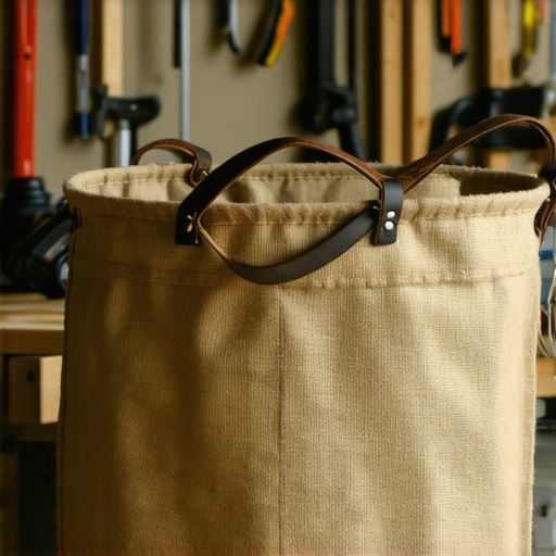 Ručno rađena korpa za veš od jutana kafa džaka sa kožnim ručkama u radionici