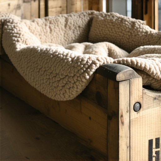 DIY krevet za psa od drvene palete Ručno rađen krevet za psa od drvenih paleta sa starim ćebetom u radionici