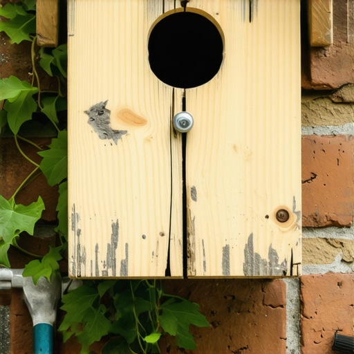 Ručno rađena drvena kućica za ptice montirana na zid sa fokusom na teksturu drveta