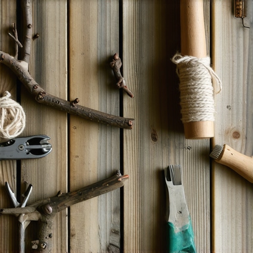 Ručno rađeni novogodišnji ukrasi od prirodnog drveta i lana na radnom stolu.