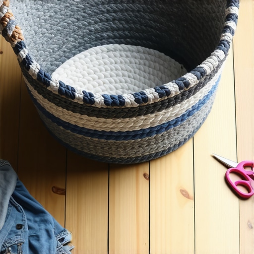 DIY pletena korpa od reciklirane odeće Ručno rađena korpa za veš od starih pamučnih majica