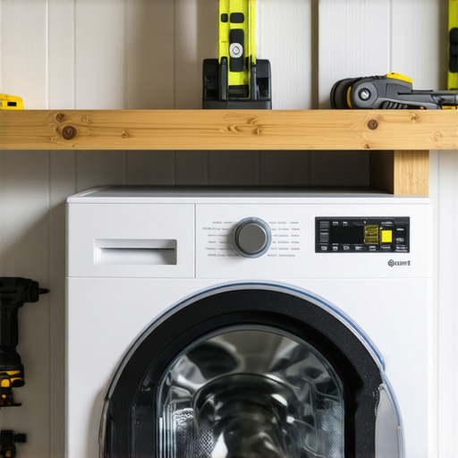 Instalacija drvene police iznad ves masine uz koriscenje libele i alata