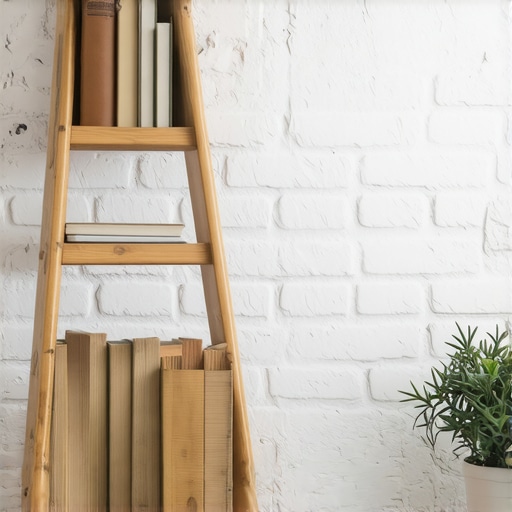 Rustična polica za knjige napravljena od starih drvenih merdevina u industrijskom stilu