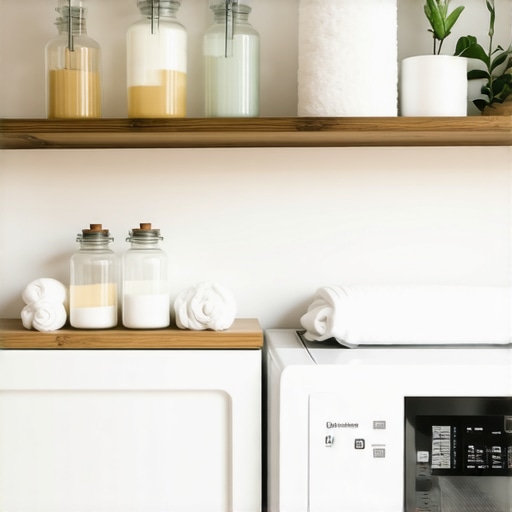 Organizacija vešeraja u malom kupatilu pomoću drvenih polica