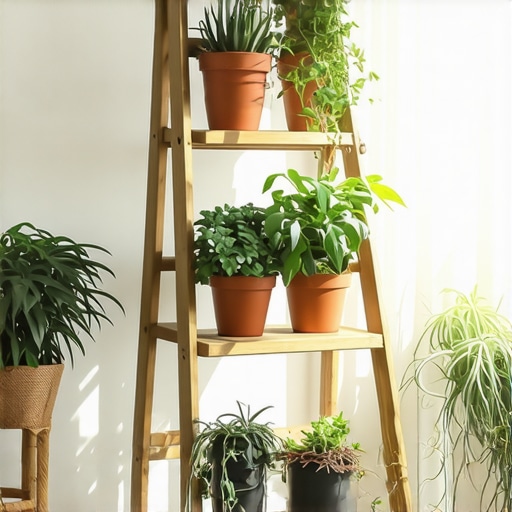 Restaurirane drvene merdevine kao polica za sobne biljke