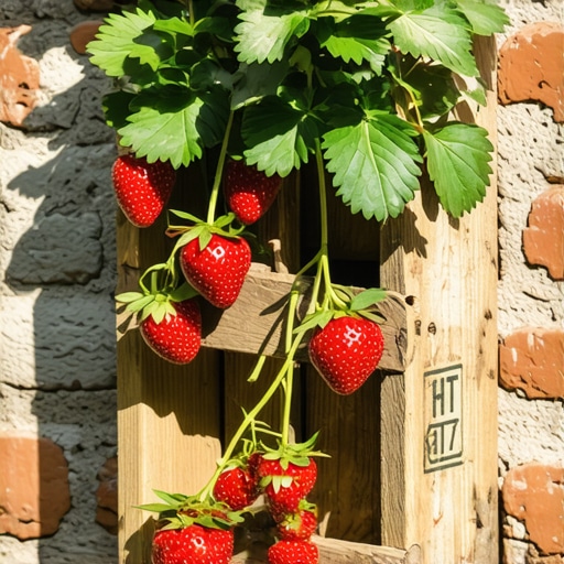 Vertikalna leja za jagode napravljena od reciklirane drvene palete na sunčanom zidu