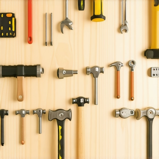 Organizovan alat na drvenoj zidnoj tabli u garaži