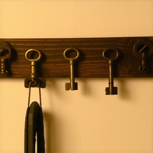 Unikatan zidni čiviluk napravljen od savijenih starih ključeva na drvenoj podlozi u hodniku