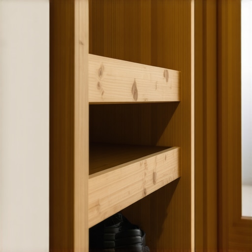 Close-up drvenih letvica i spojeva na polici za cipele