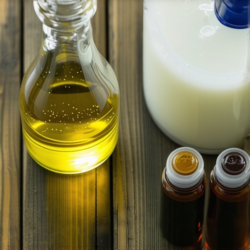 Flaša domaćeg omekšivača od sirćeta i eteričnih ulja na radnom stolu