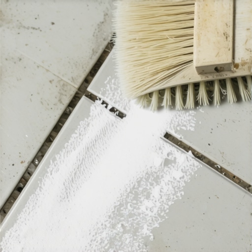 Efikasno čišćenje fuga DIY pastom Četka koja čisti crne fuge između pločica pomoću bele domaće paste