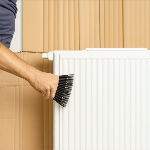Osoba farba radijator bez skidanja pomoću radijatorske četke