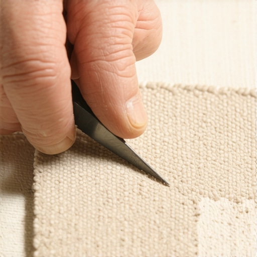 Detaljan prikaz sečenja zakrpe na tepihu skalpelom