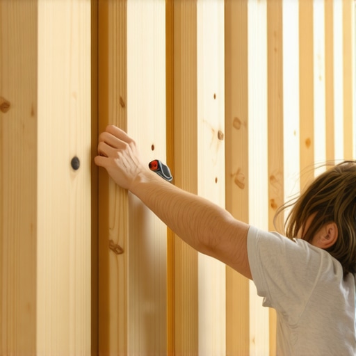 Postupak montiranja drvenih letvica na zid hodnika uz pomoć libele