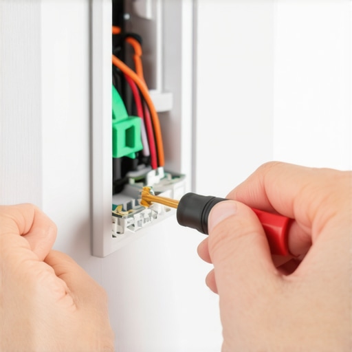 Ruke majstora povezuju žice na pametni prekidač u zidu