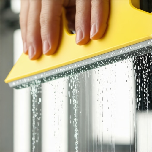 Ruke majstora kako koriste brisač za postavljanje solarne folije na staklo sa kapljicama vode