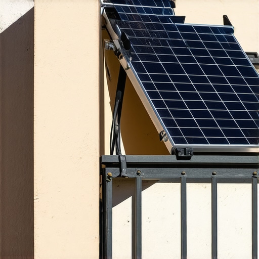 Prenosni solarni panel zakačen za ogradu balkona sa kablovima