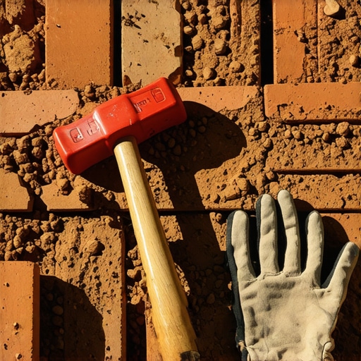 Detaljan prikaz ređanja starih cigala na pesak za baštensku stazu sa alatom pored.