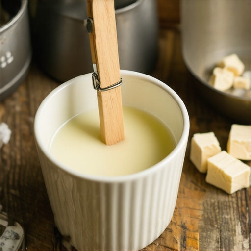 Postupak pravljenja DIY sveće u staroj šolji sa centriranim fitiljem