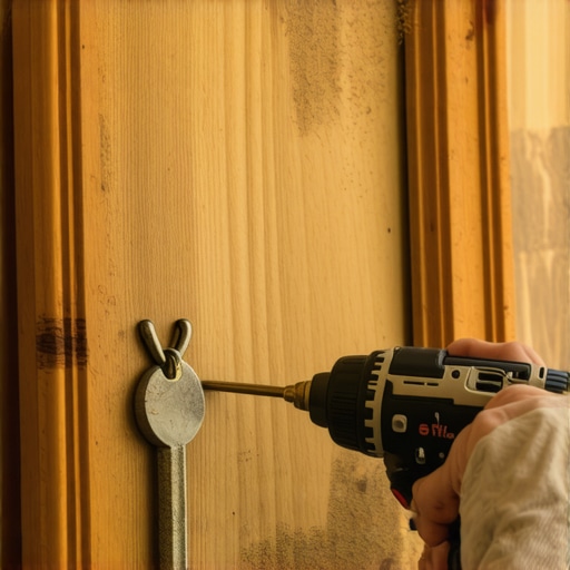 Izrada DIY držača za ključeve od starog rama Stari drveni ram sa mesinganim kukicama na radnom stolu sa alatom