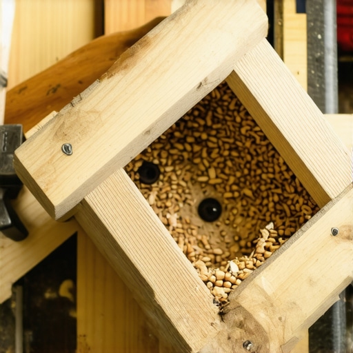 Ručno rađena hranilica za ptice od borovog drveta na stolu sa alatom