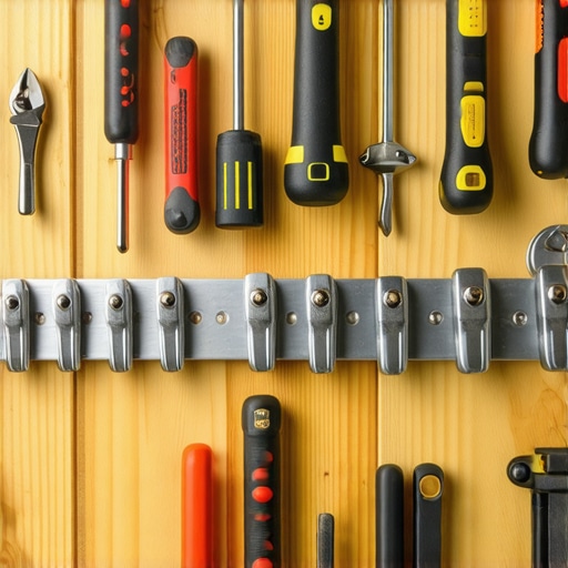 Magnetna traka za organizaciju alata u radionici Magnetna traka sa okačenim ključevima i kleštima na drvenom zidu radionice