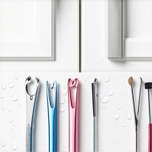 Magnetna traka montirana na vrata ormarića drži metalne makazice i pincete