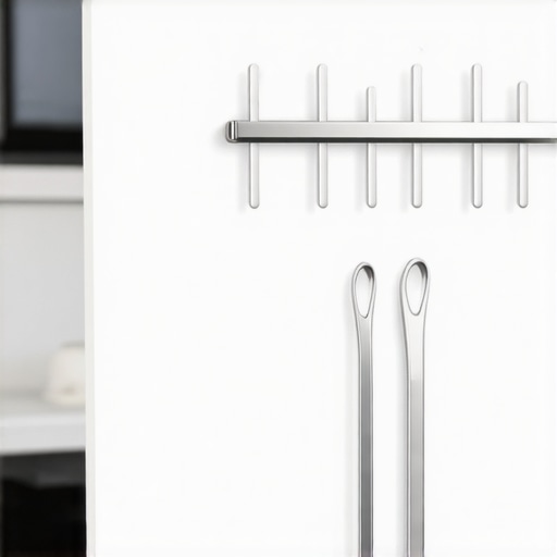 Magnetna traka na vratima kupatilskog ormarića sa zakačenim ukosnicama i pincetama