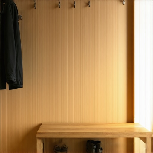 Vertikalne drvene letvice u hodniku koje služe za sakrivanje odeće i torbi