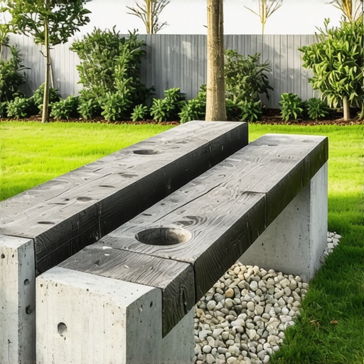 Baštenska klupa od betonskih blokova i drvenih greda u dvorištu