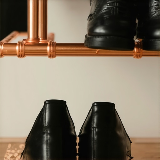 Moderni bakarni stalak za obuću DIY stalak za obuću napravljen od bakarnih cevi u hodniku