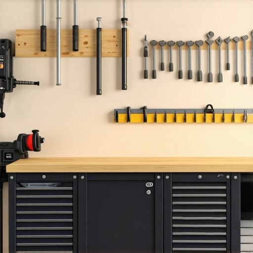 Moderno organizovana garaža sa DIY sistemima za odlaganje Organizovana garaža sa policama i alatima na zidu