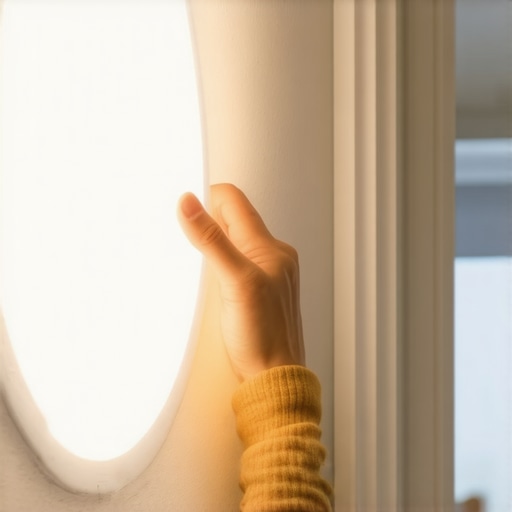 Osoba lepi LED panel na zid u hodniku bez bušenja