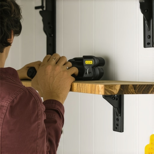 Ručno pravljene drvene police sa metalnim nosačima u vešernici