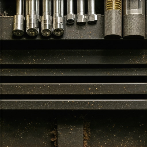 Unutrašnjost fioke za alat obložena crnom gumom sa poređanim ključevima